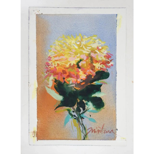Contemporary Small Contemporary Bright Floral Impressionist Watercolor Painting For Sale - Image 3 of 3