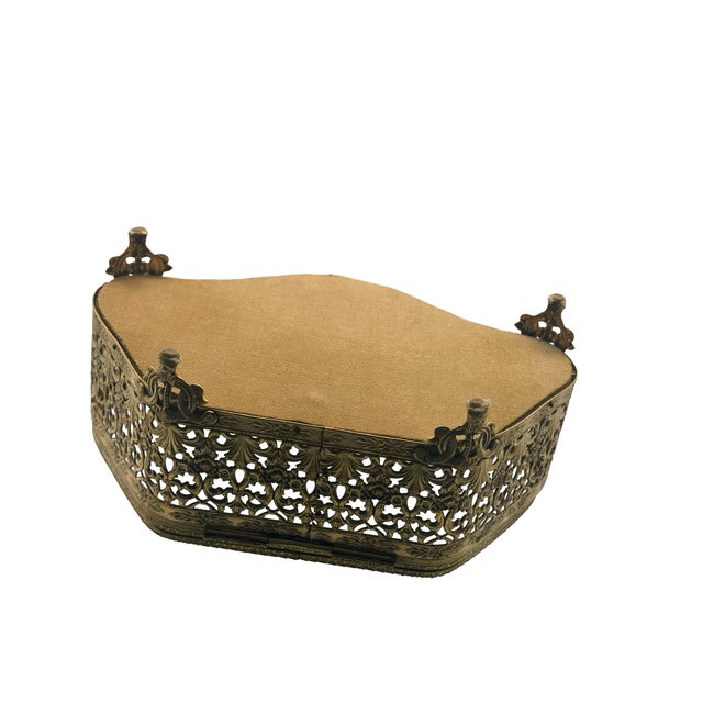 Large Antique Gilt Metal Jewelry Casket Beveled Glass Rococo Floral Box C1900 For Sale - Image 12 of 14