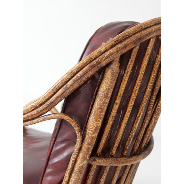 Antique Rattan Lounge Chair With Oxblood Cushions For Sale - Image 10 of 18