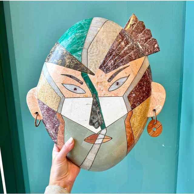 Green Vintage Joseph De Castro Style Tessellated Stone Face Mask Sculpture For Sale - Image 8 of 11