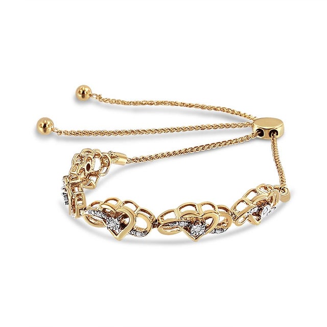 Haus of Brilliance 14K Yellow Gold Plated .925 Sterling Silver 1/10 Cttw Diamond Infinity Heart Shaped 4”-10” Adjustable Bolo Bracelet (H-I Color, I2-I3 Clarity) For Sale - Image 4 of 6