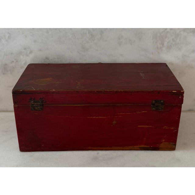 Vintage Chinese Red Wooden Box For Sale - Image 4 of 13