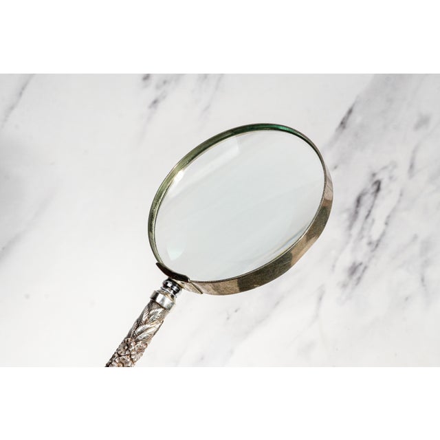 Victorian Amazing Antique Sterling Silver Repoussé Parasol Handle Floral Magnifying Glass Ornate Library Desk Home Decor For Sale - Image 3 of 12
