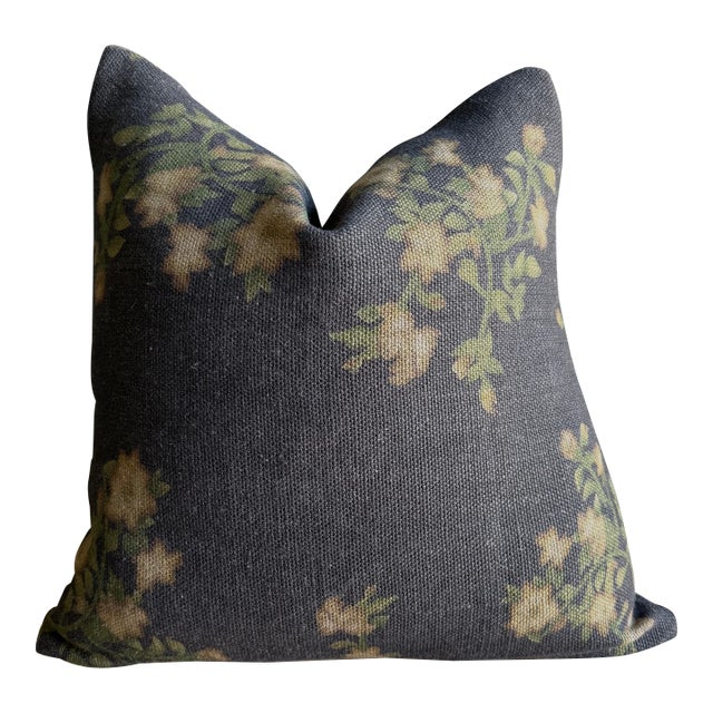 Wabi Sabi French Linen Roses Accent Pillow in Ocré -26" For Sale