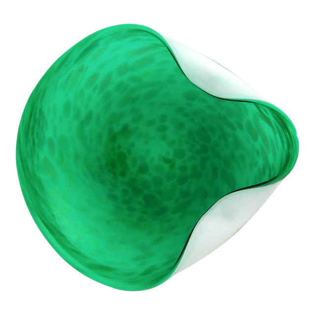 Mid Century Murano Green Glass Bowl or Ashtray Gold Flecking For Sale