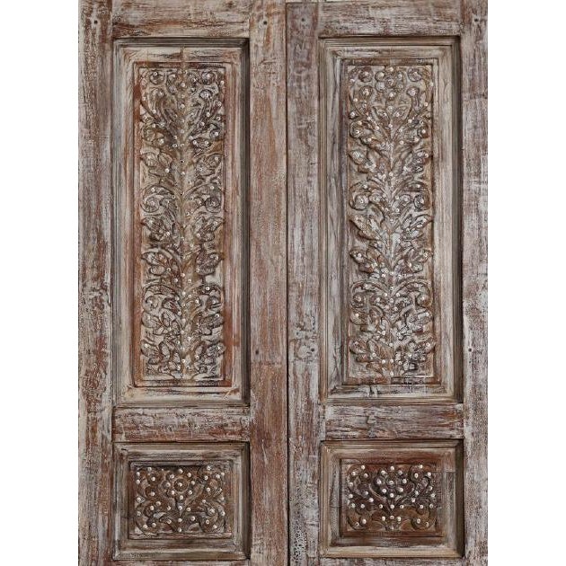 Mid-Century Modern Antique Carved Wood Doors With Metal Accents – Vintage Hinged or Sliding Barn Door 80x36 For Sale - Image 3 of 7