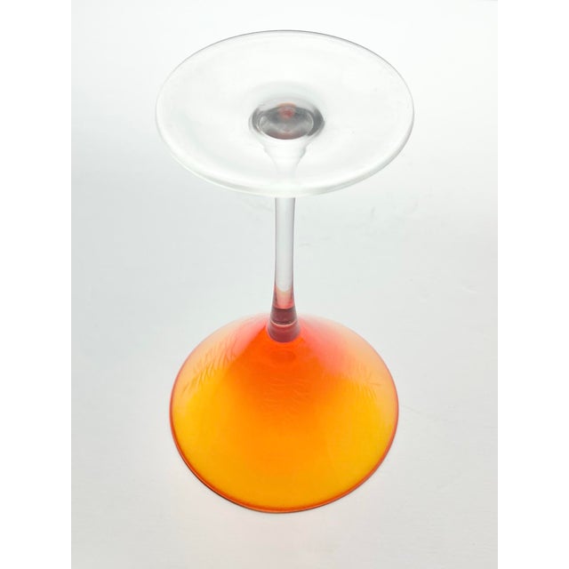 Orange 1960s Vintage Mid-Century Amber Orange Frond Etched Martini Glasses - Set of 4 For Sale - Image 8 of 8