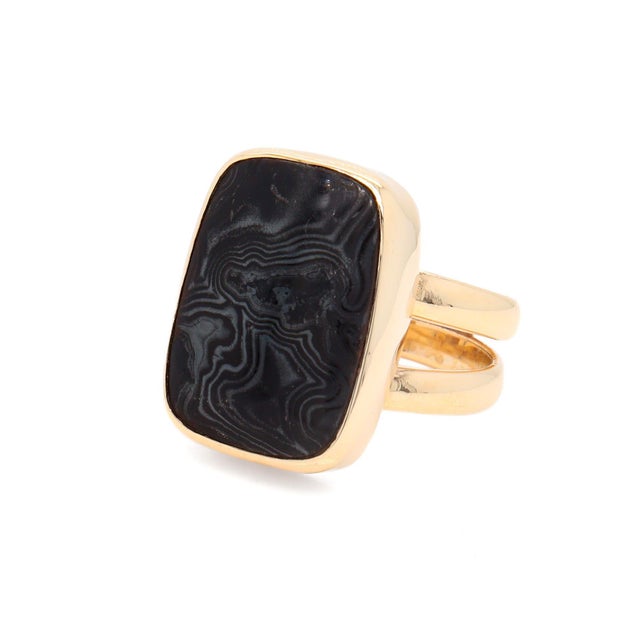 Metal Vintage 14k Gold & 'Crown of Silver' Psilomelain Gemstone Signet Style Ring For Sale - Image 7 of 12