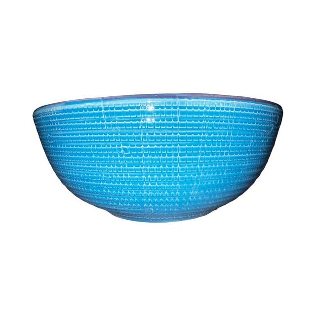 Bitossi 1966 Aldo Londi for Bitossi Hand-Painted Turquoise Bowl With Red & Violet Berry Motif For Sale - Image 4 of 10