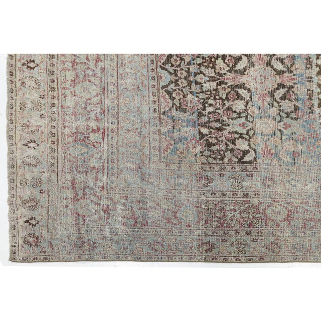 Brown Antique Doroksh Wool Rug With Muted Crimson and Ice Blue Patina 9 X 13 For Sale - Image 8 of 11
