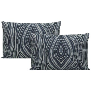 12" X 18" Prussian Blue Agate Linen Print Lumbar Pillows - a Pair For Sale