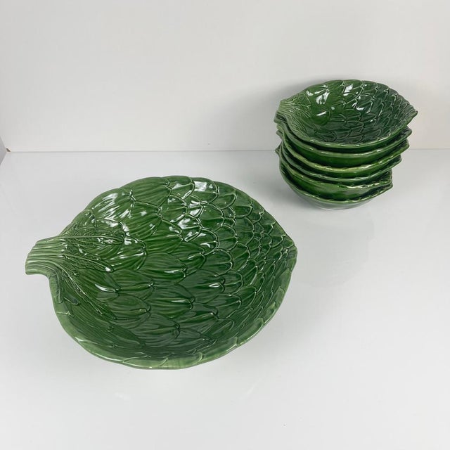 Vintage Green Artichoke Leaf Salad Bowls, 1970s, Set of 7 For Sale - Image 6 of 18
