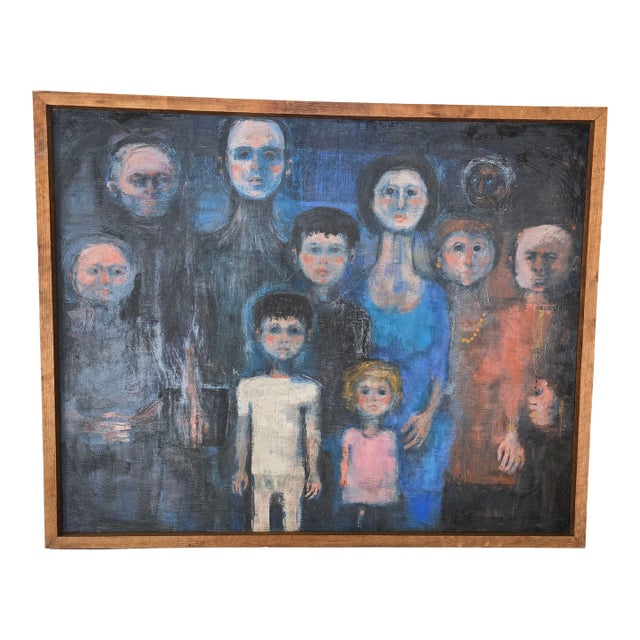 1950s Mid Century Modern Vintage Italian Painting Family For Sale