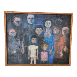 1950s Mid Century Modern Vintage Italian Painting Family