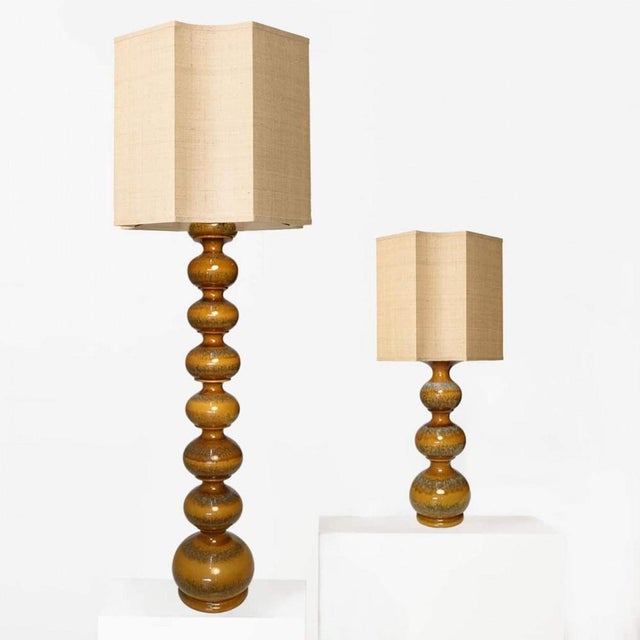 Ceramic Lamps with Silk Lampshades by René Houben, 1960s, Set of 2 For Sale - Image 4 of 13