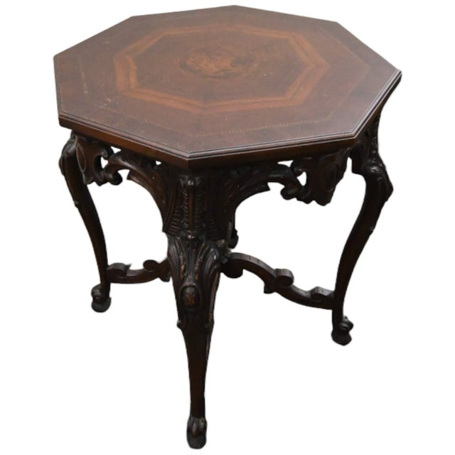 Renaissance Antique Carved Octagonal Burl Center Side Table For Sale - Image 3 of 8