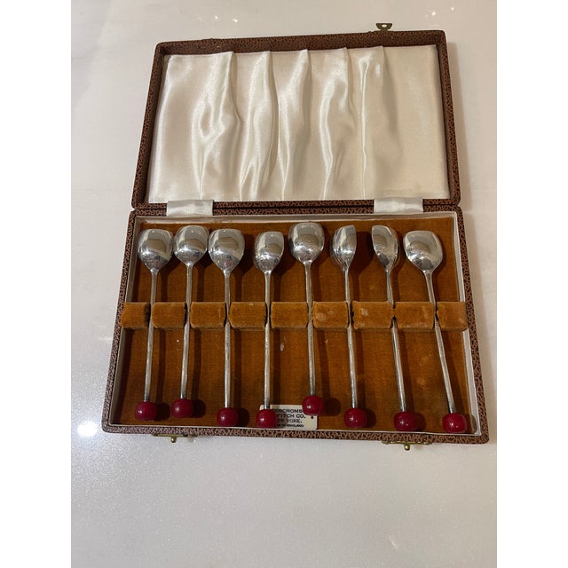 1950s Art Deco Abercrombie & Fitch Silverplated Cocktail Muddler Spoons - Set of 8 with box For Sale In Philadelphia - Image 6 of 7