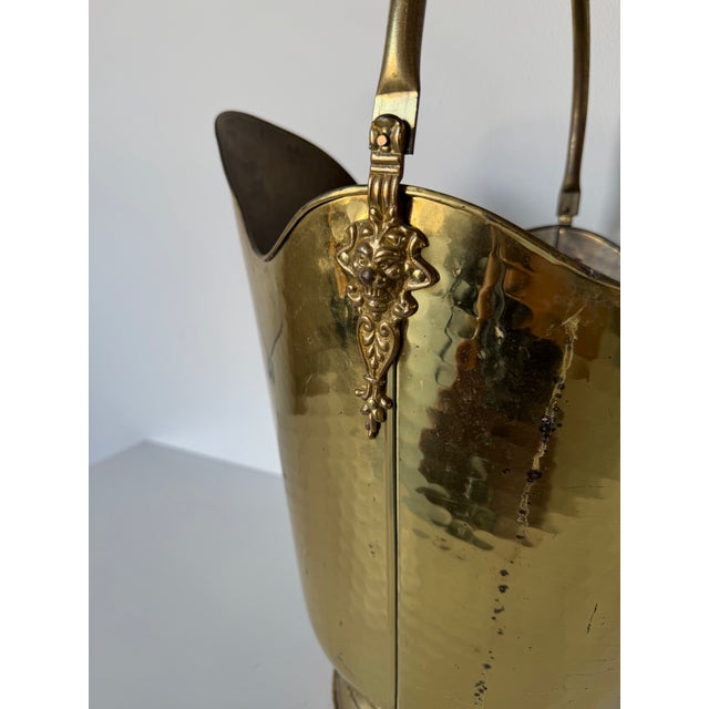 Hollywood Regency Vintage Hammered Brass Coal Scuttle Fireplace Bucket For Sale - Image 3 of 13