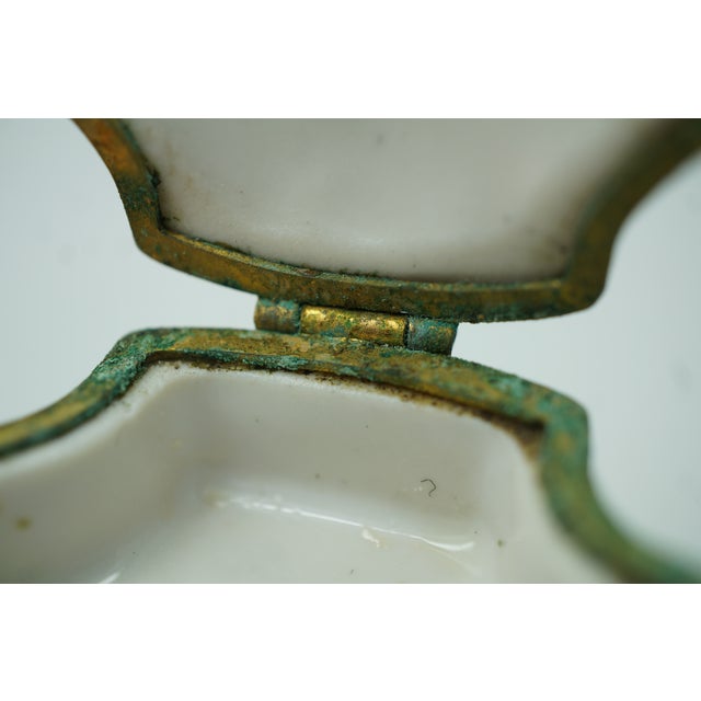 Antique Victorian Porcelain Brass Mount Courting Couple Pill Box 2" For Sale - Image 10 of 13