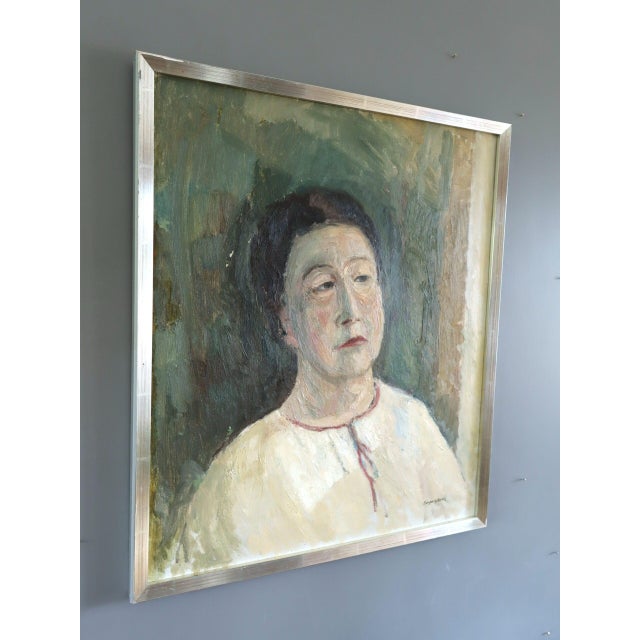 Mid 20th Century Mid-Century Modern 'Agnes' Vintage Original Swedish Expressive Figurative Portrait Oil Painting, Framed For Sale - Image 5 of 14