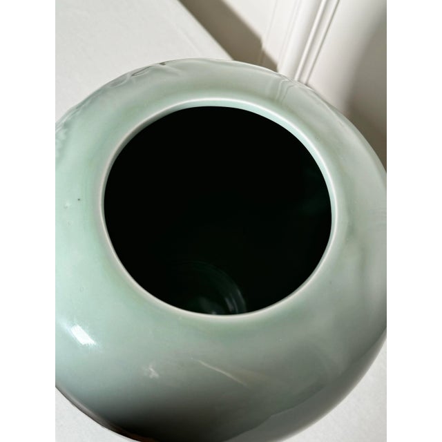 Celadon Asian Celadon Green Embossed Porcelain Vase, Grapes & Grapevine For Sale - Image 8 of 9