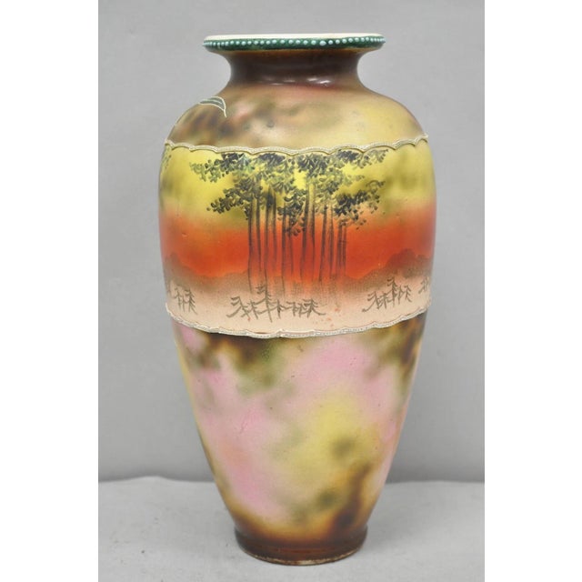 Antique Japanese Heavy Moriage Hand Painted Porcelain Oriental Bird Satsuma Vase For Sale - Image 13 of 16
