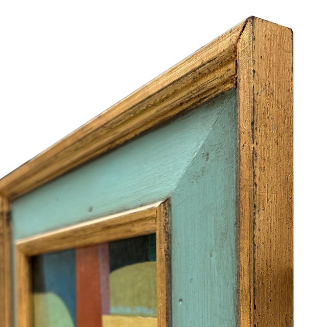 Contemporary Abstract Oil Painting in Vintage Blue Painted Frame For Sale In New York - Image 6 of 6