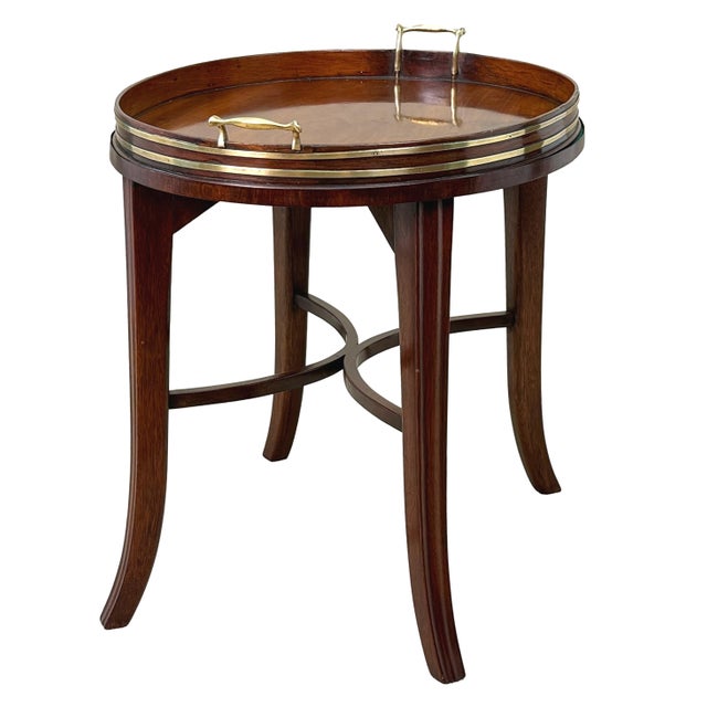 Georgian Mahogany Oval Tray on Stand with Brass Bound Decoration, 1800 For Sale - Image 6 of 13