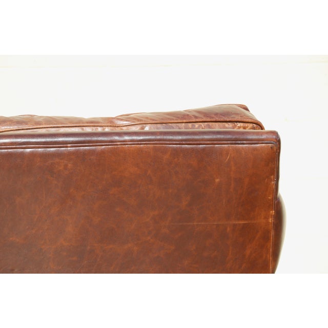 Brown Vintage Restoration Hardware Distressed Brown Leather Three-Seat Sofa | Rh Club Sofa For Sale - Image 8 of 18
