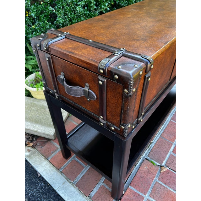 Early 21st Century Vintage Faux Leather Suitcase Console Table With 3 Drawers For Sale - Image 5 of 12