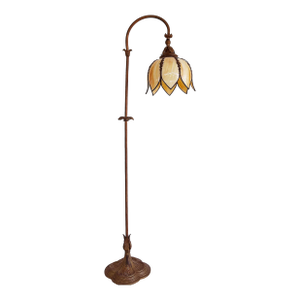 Art Nouveau Style Bridge Stained Glass Tulip Shade Floor Lamp