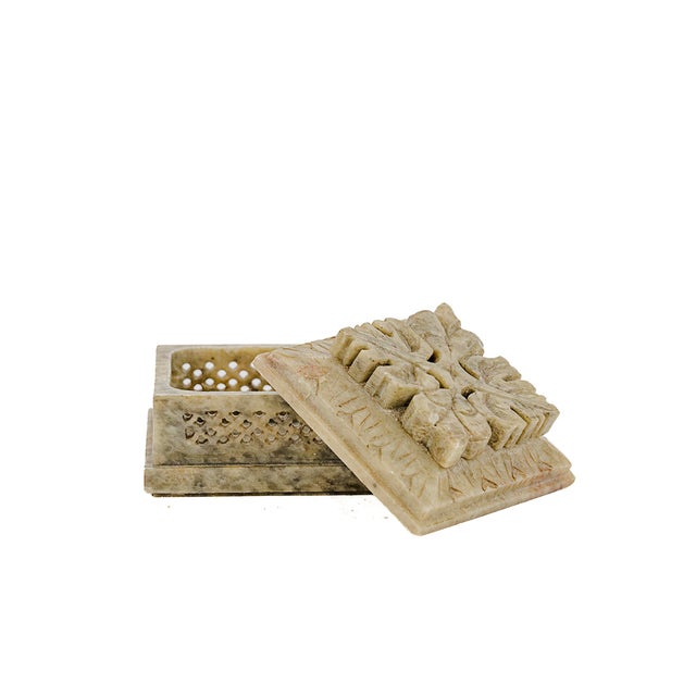 Hand-Carved Soapstone Trinket Box. Handcrafted by artisans in India, a region globally renowned for its traditional Jali...