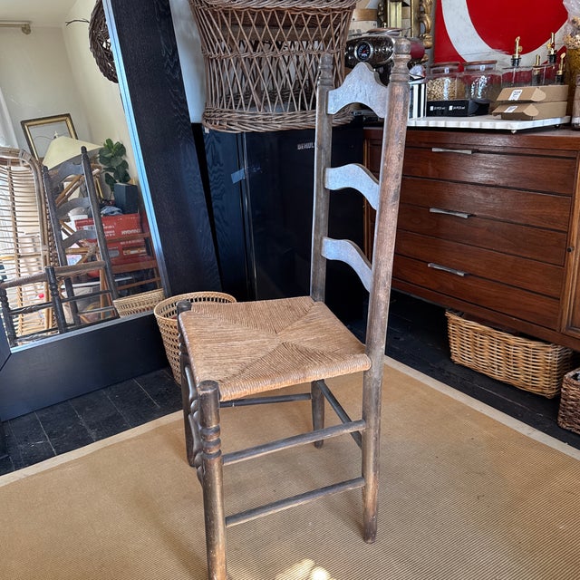 Farmhouse Antique Ladder Back Chair For Sale - Image 3 of 8