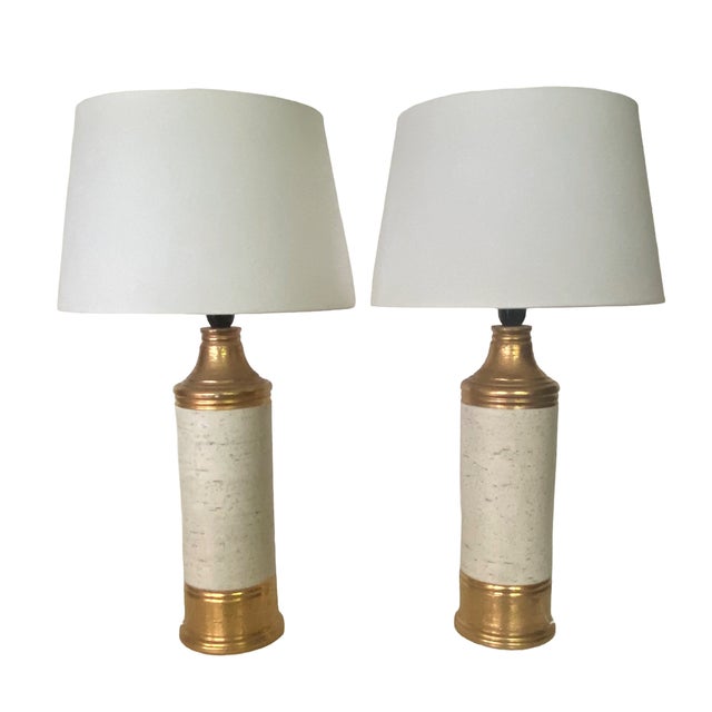 Sculptural Cream and Gold Ceramic Table Lamps by Bitossi for Bergboms, Italy, 1960s, Set of 2 For Sale - Image 11 of 11