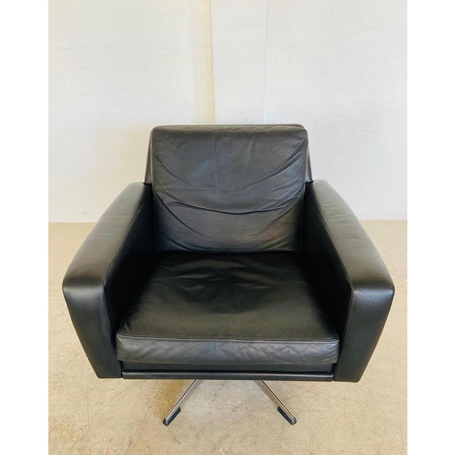 Vintage Danish Black Leather Swivel Chair by Georg Thams For Sale - Image 4 of 18