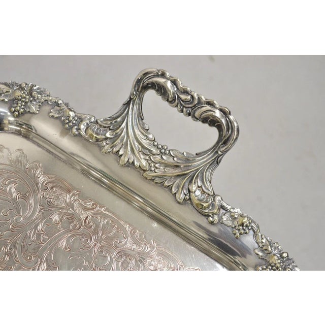 Victorian Antique English Victorian Grapevine & Cluster Twin Handle Serving Platter Tray For Sale - Image 3 of 11