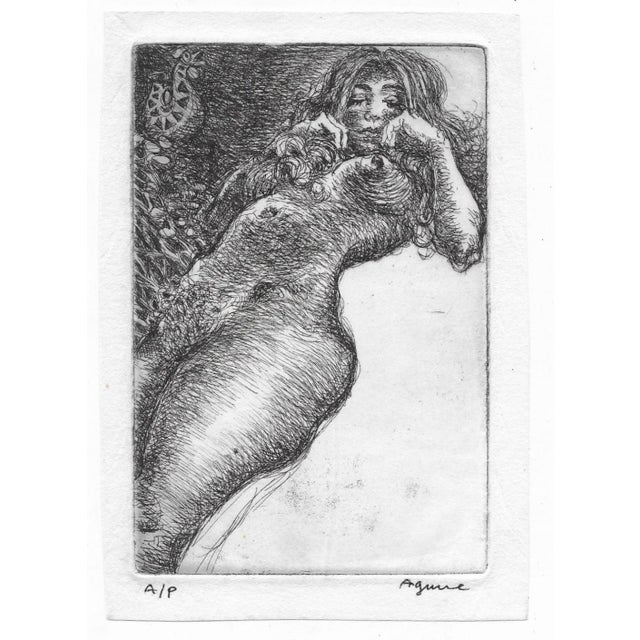 Carlos Antonio Llerena-Aguirre (born 1952) etching of a reclining nude. Marked as an artist's proof.