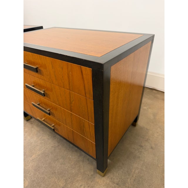 Mid-Century Modern Mid 20th Century Pair of Harvey Probber Ebonized Wood and Brass Nightstands or Side Tables For Sale - Image 3 of 18