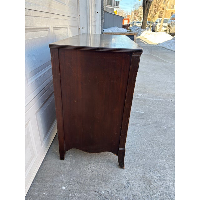 Hepplewhite Vintage Mahogany Dresser | Colonial Revival Chest of Drawers | Hepplewhite Style Bedroom Dresser | Traditional Wood Three Drawer Chest For Sale - Image 3 of 12