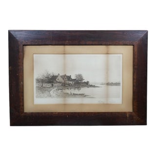 Antique Edward Loyal Field Signed Home Sweet Home Landscape Etching 33" For Sale