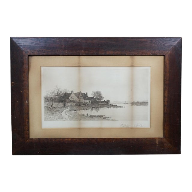 Antique Edward Loyal Field Signed Home Sweet Home Landscape Etching 33" For Sale