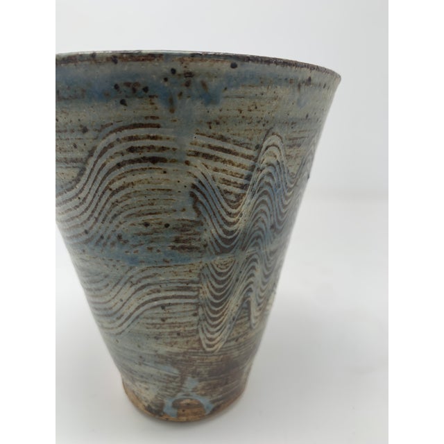 Ceramic 1960s Blue and Brown Detailed Vase For Sale - Image 7 of 11