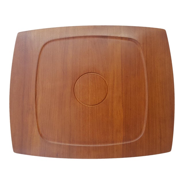 1960s Dansk Quistgaard Design Knife Edged Staved Teak Serving Tray Platter For Sale