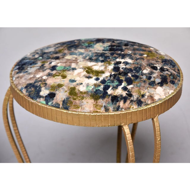 Vintage Gilt Iron Small Round Stools With New Italian Velvet Upholstery - Pair For Sale - Image 10 of 10