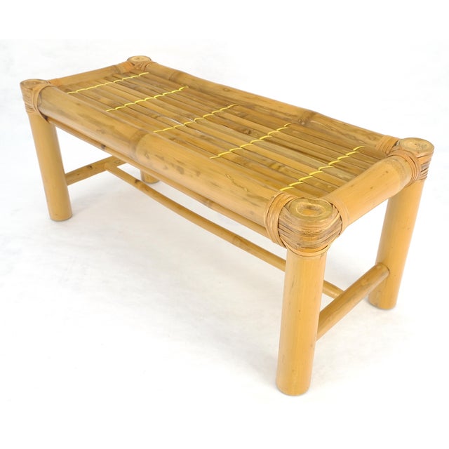 Mid-Century Modern Thick Profile Bamboo 15x36 Compact Bench Mid Century Modern c1970s MINT For Sale - Image 3 of 13