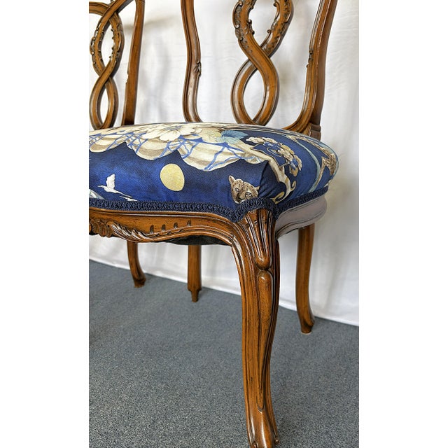 Vintage Pretzel Back Wood Chairs With New Statement Upholstery- A Pair For Sale - Image 11 of 18