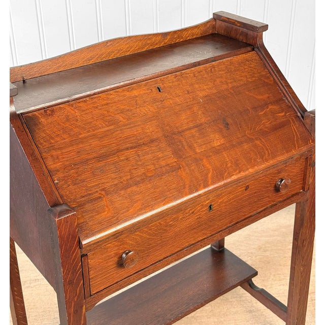 Antique Arts & Crafts Quartersawn Oak Drop Front Secretary Desk For Sale - Image 9 of 15