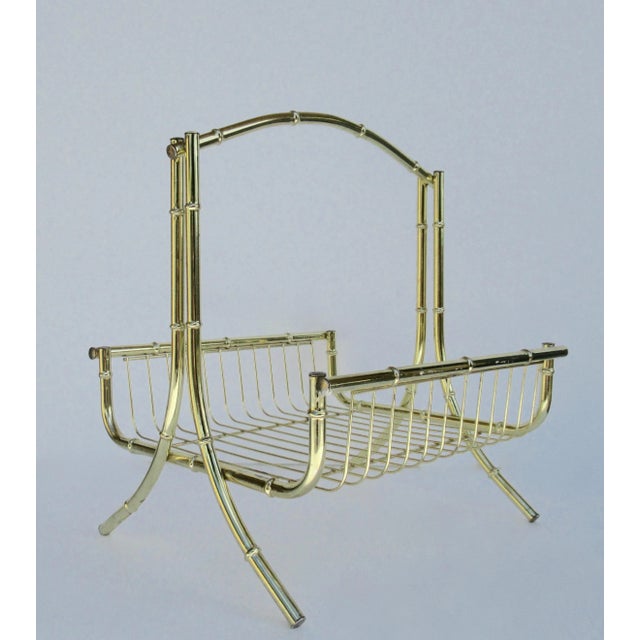 Vintage Mid-Century Modern Brass Bamboo-Style Magazine Stand, Book Holder For Sale - Image 4 of 13