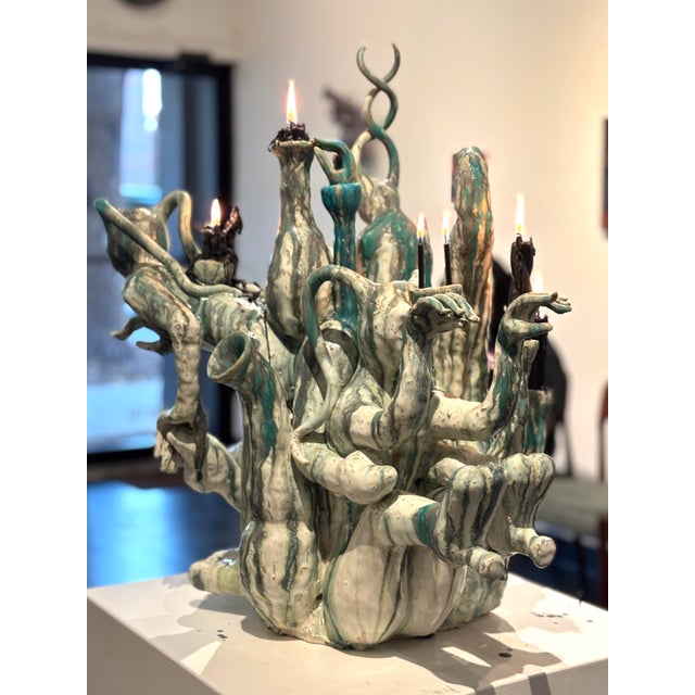 Contemporary Abstract Amorphous Figurative Candelabra Ceramic Sculpture For Sale - Image 4 of 4