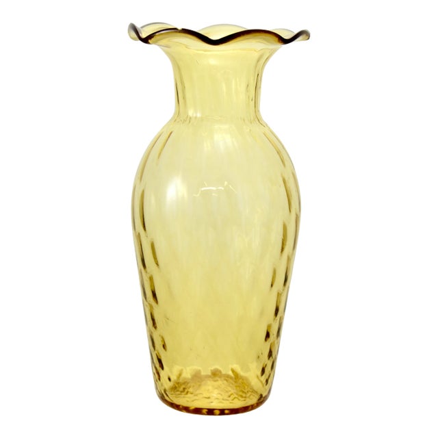Amber Citrine Optic Glass Vase For Sale
